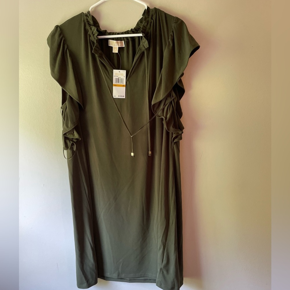 Women’s 3X Loose-Fitting Olive Green Mid Dress